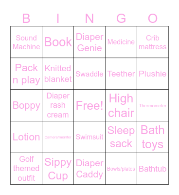 Baby Shower Bingo Card