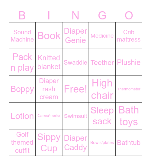 Baby Shower Bingo Card