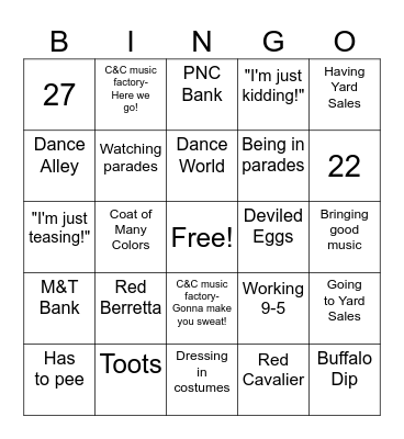 Sharon's Bingo Card