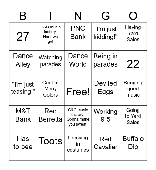 Sharon's Bingo Card