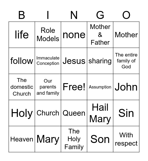 Gr # Review Bingo Ch 18 Mary, Mother of the Church Bingo Card