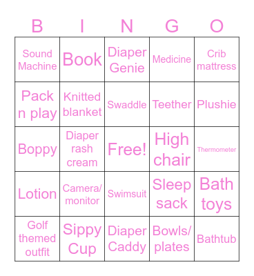 Baby Shower Bingo Card