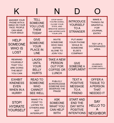 KINDNESS BINGO Card