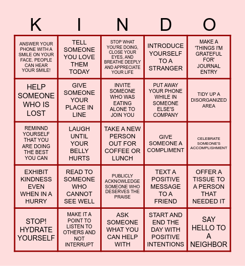 KINDNESS BINGO Card