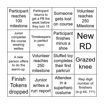 Junior parkrun ED Bingo Card