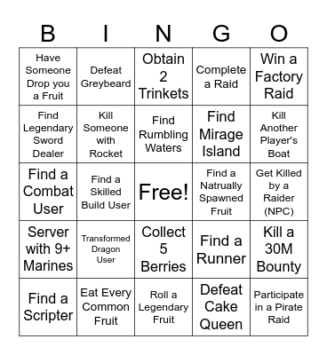 Blox Fruit Bingo Card
