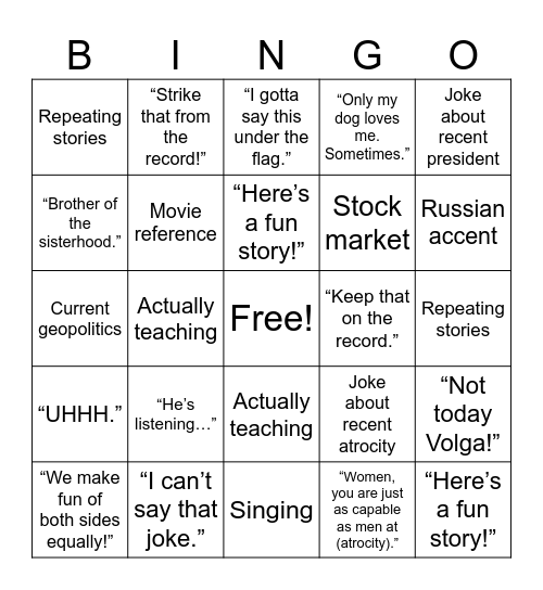 Campbell Bingo Card