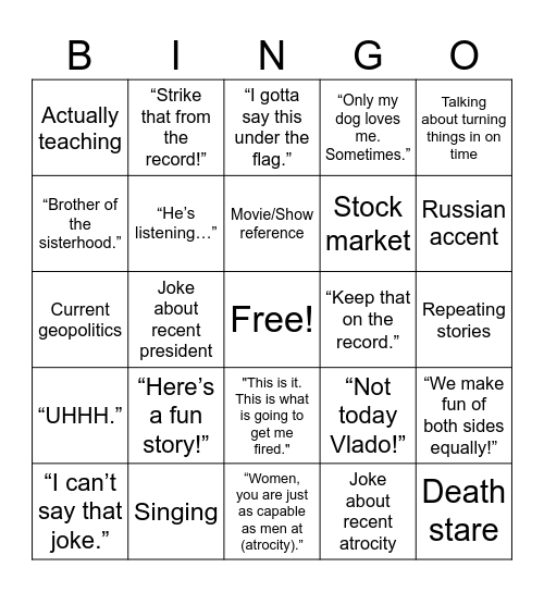 Campbell Bingo Card