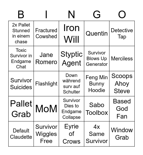 DBD Killer Bingo Card