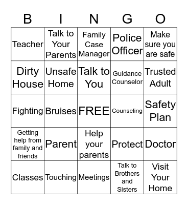 Department of Child Services Safety BINGO Card