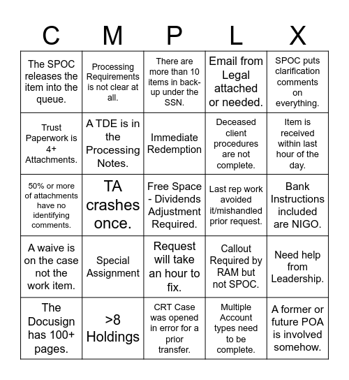 Overtime - Processing Bingo Card