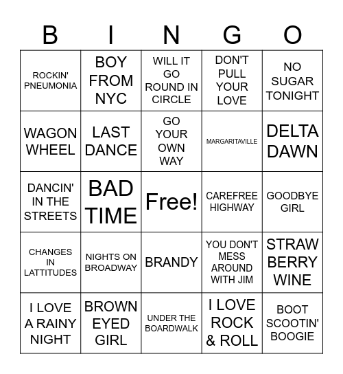 MUSIC BINGO WITH KELLY & CO. Bingo Card