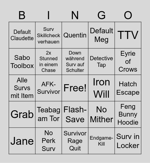 DbD Bingo Card