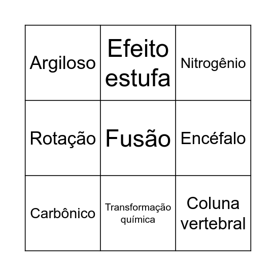 Bingo de Ciências Bingo Card