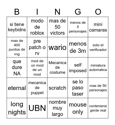bingo de mm Bingo Card
