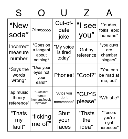 Souza Bingo Card