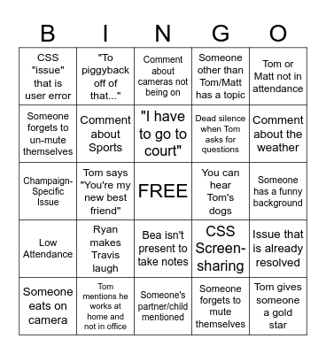 Office Hours Bingo Card