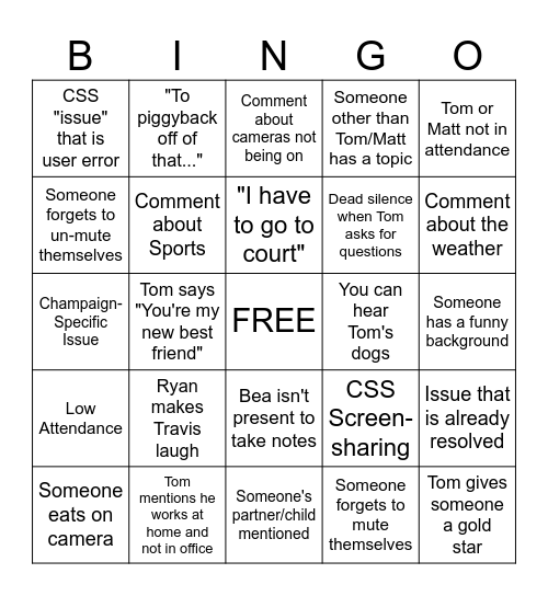 Office Hours Bingo Card