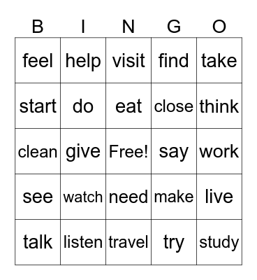 English past simple bingo Card