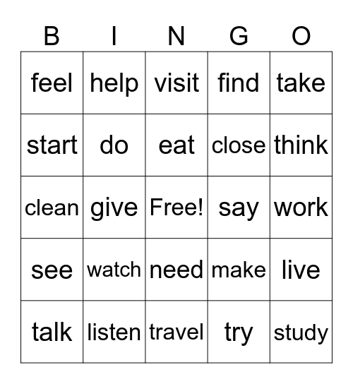 English past simple bingo Card