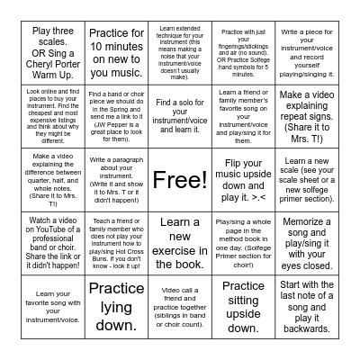 Practice Log Challenge Week of 1/28/26 Bingo Card