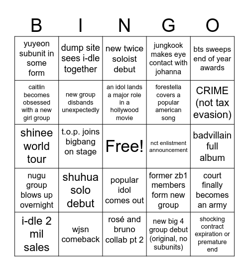 KPOP BINGO 2026 Bingo Card