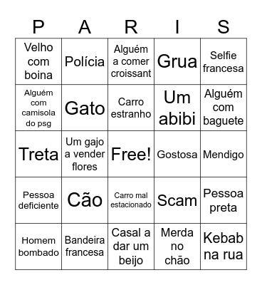 Paris Bingo Card