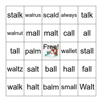 Words With /al/ Bingo Card