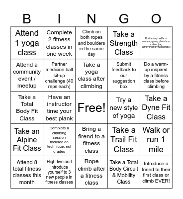 Fitness Bingo Card