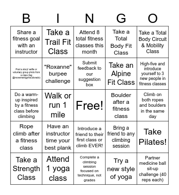 Fitness Bingo Card