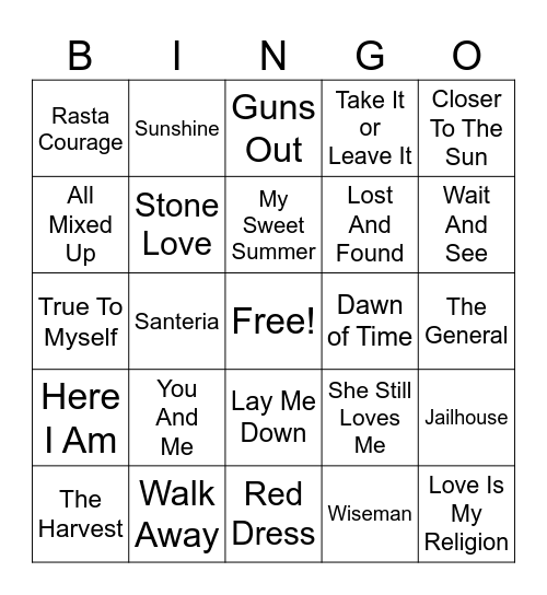 Cali Reggae Round 1 Bingo Card