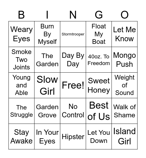 Cali Reggae Round 3 Bingo Card