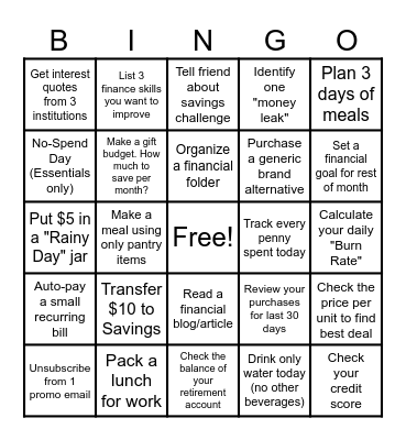 Financial Habits Bingo Card