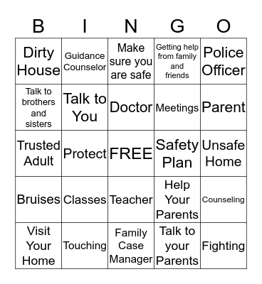 Department of Child Services Safety BINGO Card