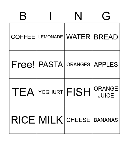 FOOD AND DRINKS Bingo Card