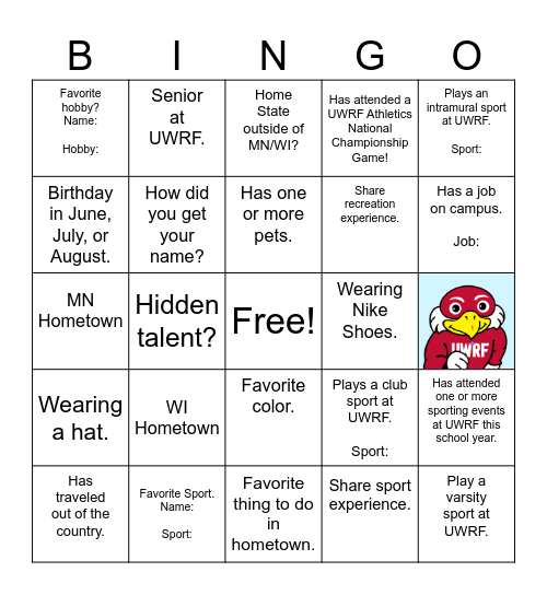EXSS 450 Bingo Card