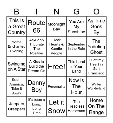 BING CROSBY MUSIC BINGO Card
