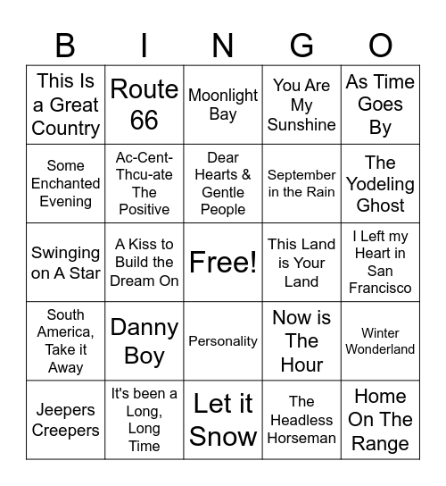 BING CROSBY MUSIC BINGO Card