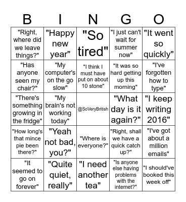 @SoVeryBritish Back to Work Bingo Card
