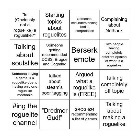 General Roguelikes Bingo Card