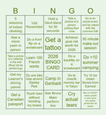 2026 Bingo Card