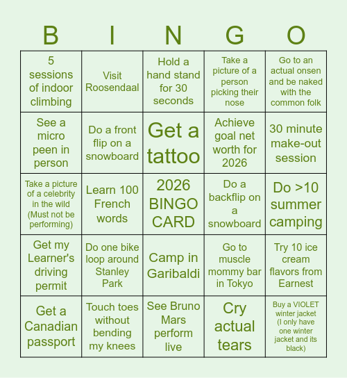 2026 Bingo Card