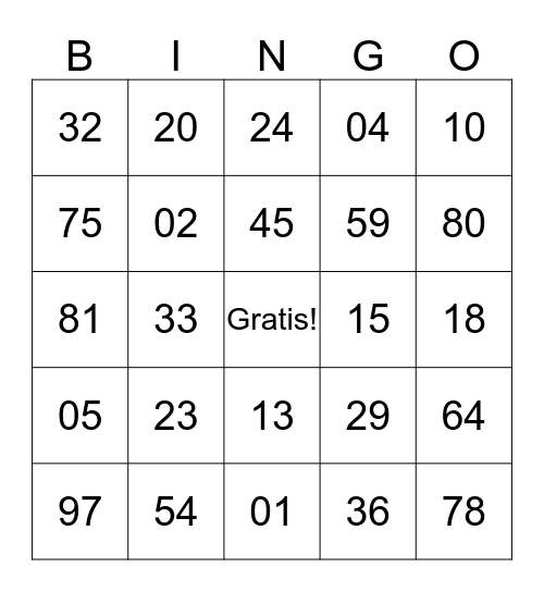 Tombola!!! Bingo Card