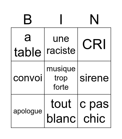 Untitled Bingo Card