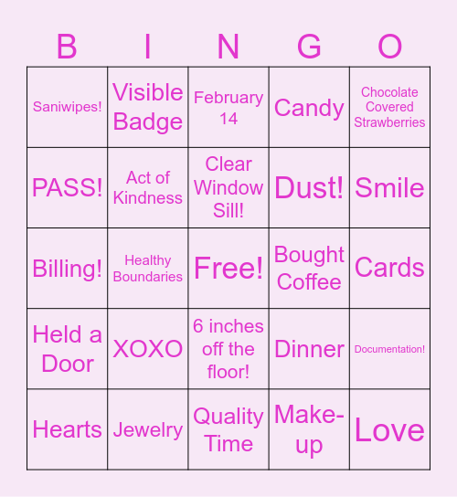 Valentines Bingo Card