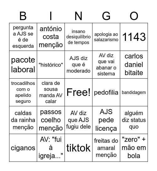 DEBATE AJS x AV 27JAN2025 Bingo Card