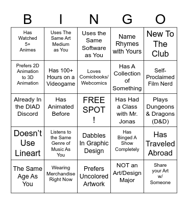 DIAD BINGO Card