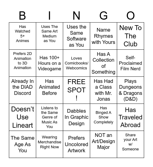 DIAD BINGO Card