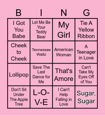 Love Songs Music Bingo Card