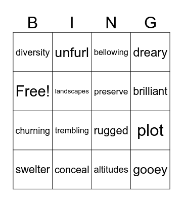 Vocabulary Words Bingo Card
